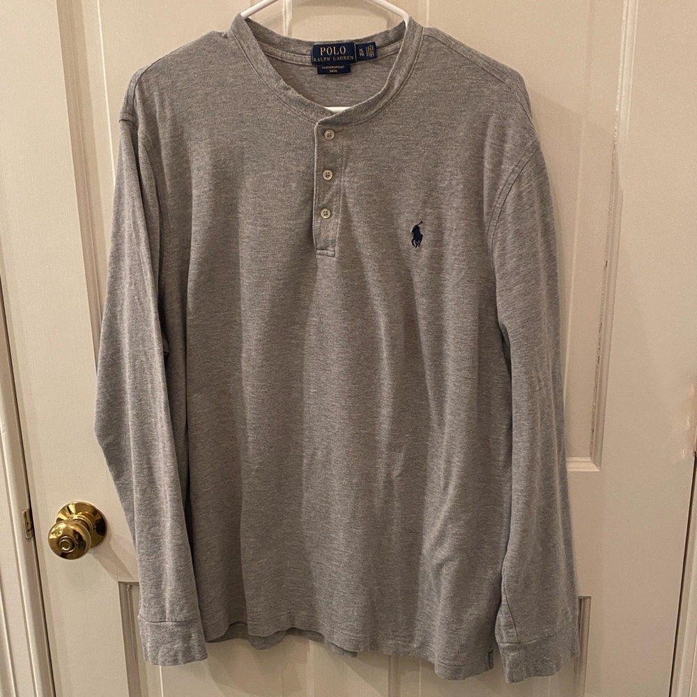 Pair of Ralph Lauren Men's Long Sleeve Henley • Gray & Navy - Picture 7 of 10